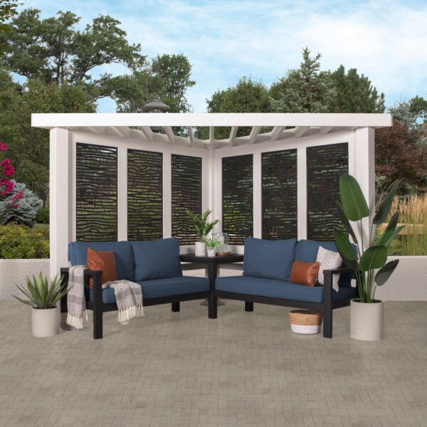 Ridgedale Modern Steel Corner Pergola with Conversational Seating
